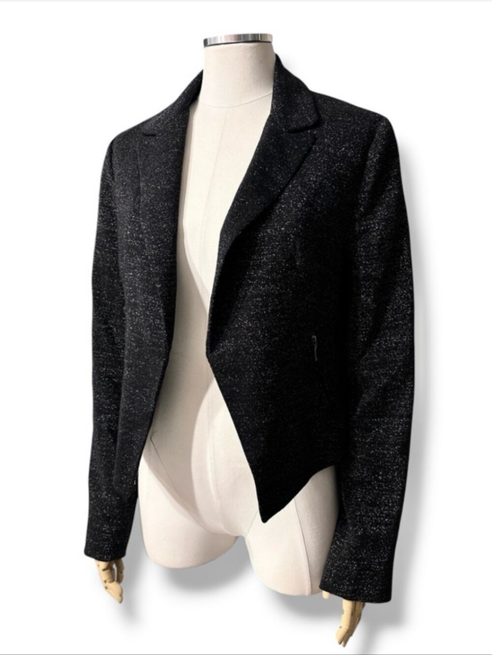 VIVIENNE TAM Black Cropped Blazer Silver Metallic Threads Size Small VINTAGE